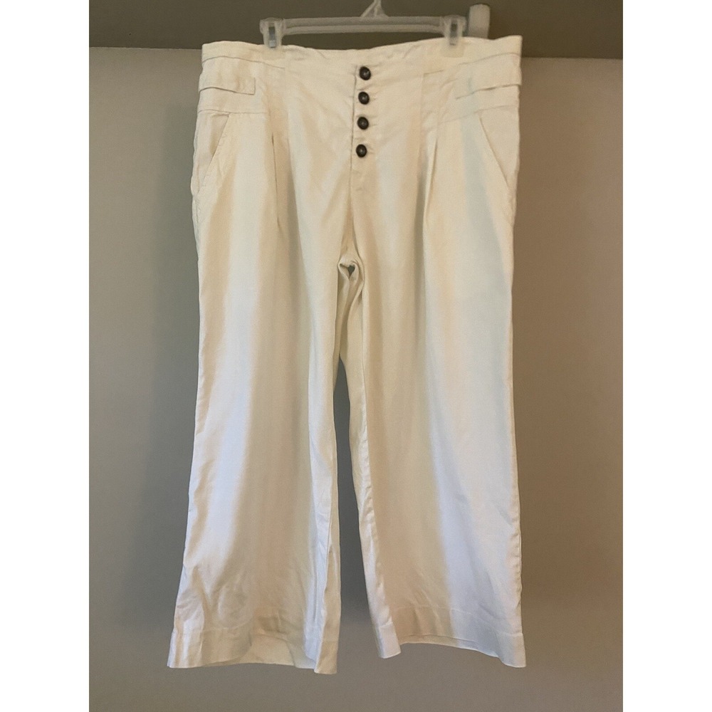 Sundance White Linen Tencel Wide Leg Cropped Pants 14 Beachy The Villa